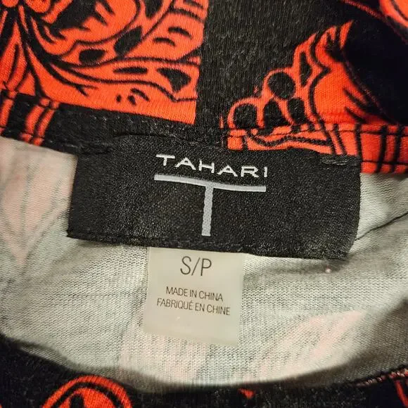 Tahari red black floral print mock turtleneck long sleeve top SP classic cozy - Picture 2 of 7